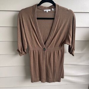 VINCE Sweater‎ SZ Medium Cotton Cashmere Brown Short Sleeve Single Button